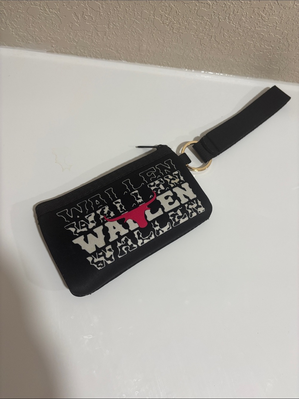 Black and Pink Logo Wristlet Pouch